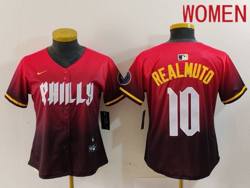 Women Philadelphia Phillies #10 Realmuto Red City Edition 2024 Nike MLB Jersey style 1->women mlb jersey->Women Jersey